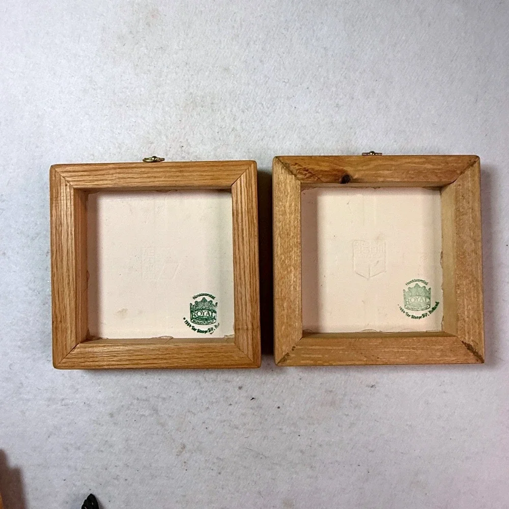 Vintage 80s Royal Schwabap Holland Hand Decorated Ceramic Tile Art Pair 2